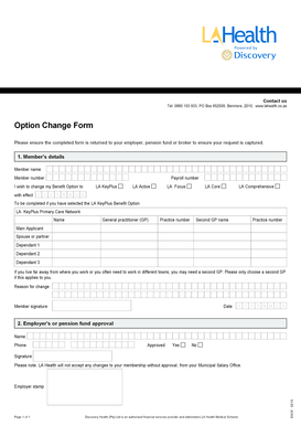 LA Health Benefit Option Change Form