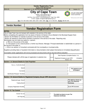 City of Cape Town Vendor Registration Form