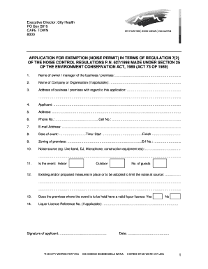 1 application for exemption (noise permit) in terms of regulation 7(2) - capetown gov