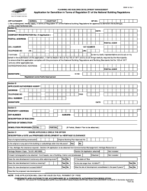 South Africa Demolition Application Form