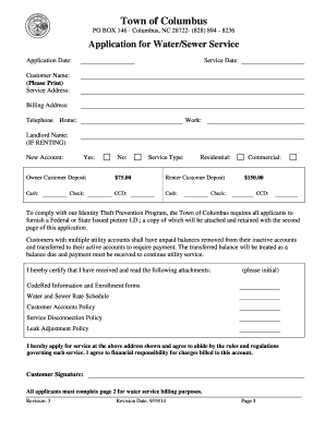 Town of Columbus Water/Sewer Service Application