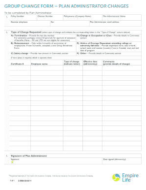Group Change Form – Plan Administrator Changes