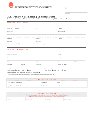 2013 Architect Membership Elevation Form