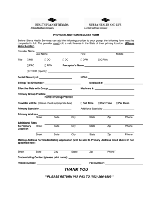 Provider Addition Request Form