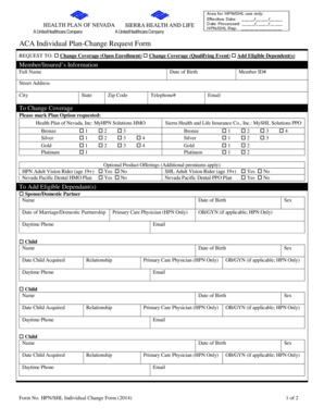 ACA Individual Plan-Change Request Form