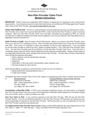 HPN Non-Plan Provider Claim Form