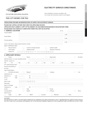 City of Cape Town Electricity Service Application