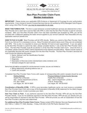 HPN Non-Plan Provider Claim Form