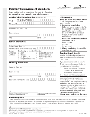Pharmacy Reimbursement Claim Form