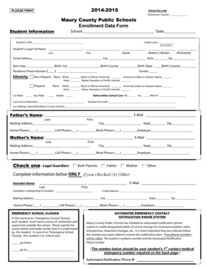 Maury County Public Schools Enrollment Data Form