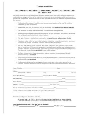 Maury County Student Transportation Rules Form