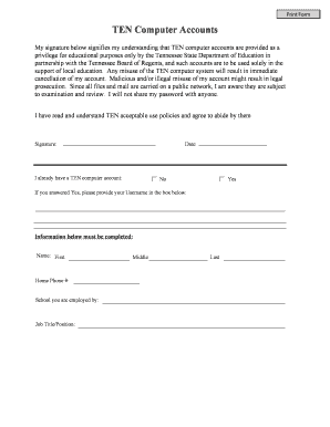 TEN Computer Account Agreement