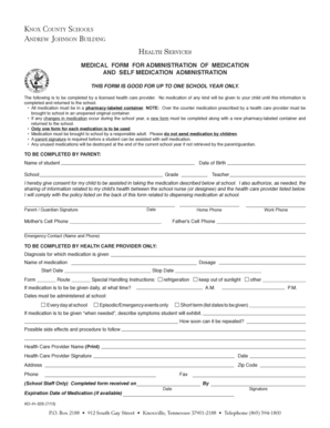 Knox County Schools Medication Administration Form