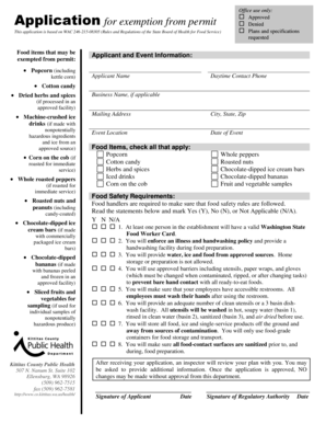 Washington State Food Service Exemption Application