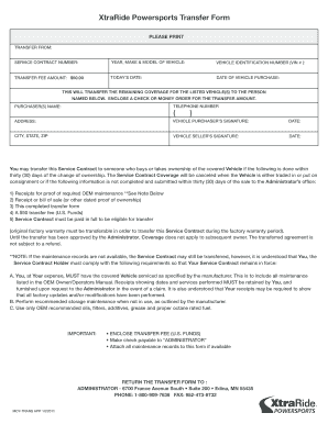 XtraRide Powersports Transfer Form
