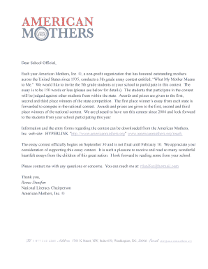 5th Grade Essay Contest Entry Form