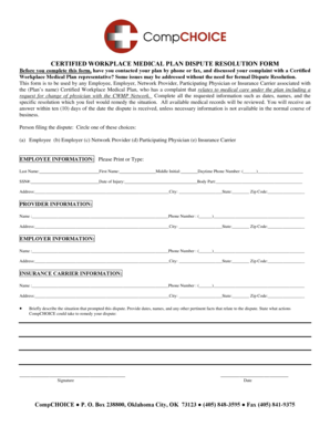 Certified Workplace Medical Plan Dispute Resolution Form