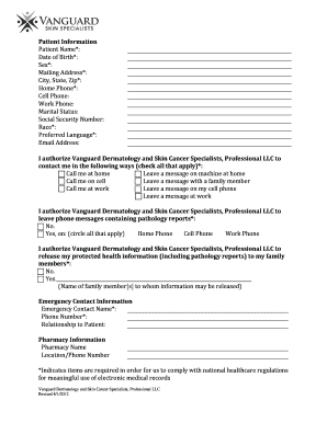 Vanguard Dermatology Patient Consent Form