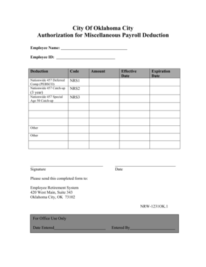 Oklahoma City Miscellaneous Payroll Deduction Authorization