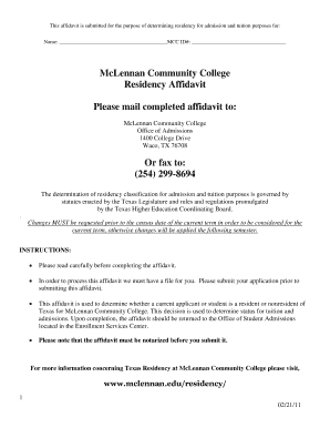 McLennan Community College Residency Affidavit