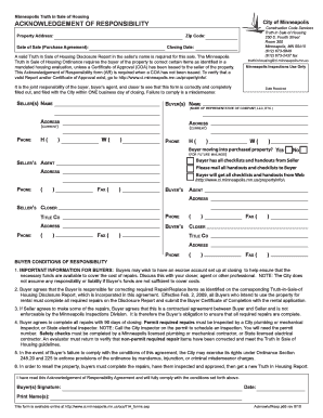 Minneapolis Truth in Sale of Housing Acknowledgement