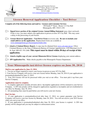 Taxi Driver License Renewal Application
