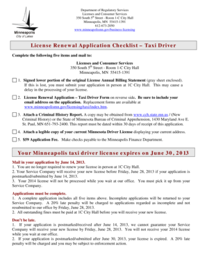 Taxi Driver License Renewal Application