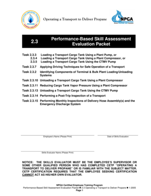 NPGA Propane Transport Skills Assessment Form