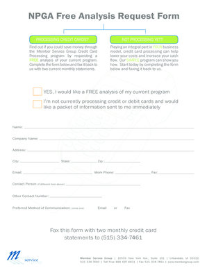 Credit Card Processing Analysis Request Form