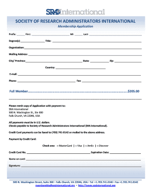 Society of Research Administrators Membership Application