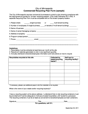 City of Minneapolis Commercial Recycling Plan Form