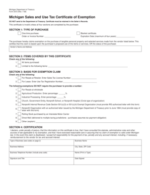 Michigan Sales and Use Tax Certificate of Exemption