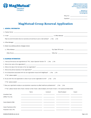 MagMutual Group Renewal Application