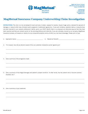 MagMutual Underwriting Claim Investigation Form