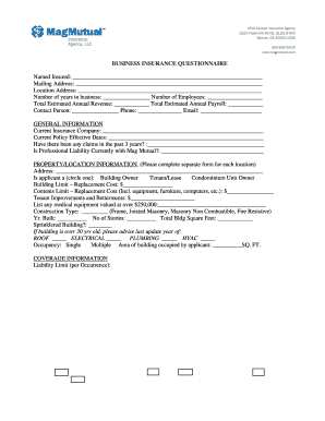 Business Insurance Questionnaire