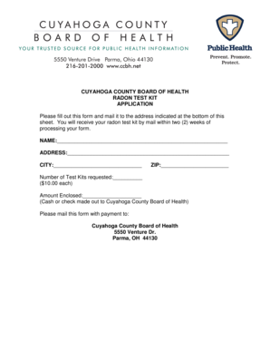 Cuyahoga County Radon Test Kit Application