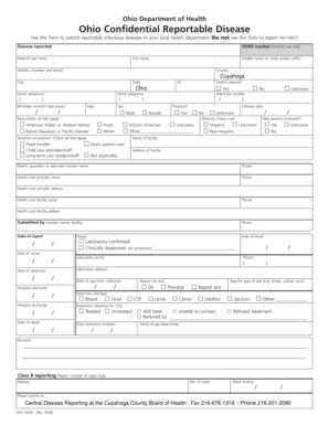 Ohio Confidential Reportable Disease Form
