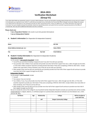2014–2015 Verification Worksheet