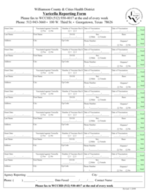Varicella Reporting Form - Williamson County & Cities Health District - wcchd
