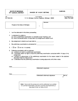 Michigan 14-Day Setting Waiver