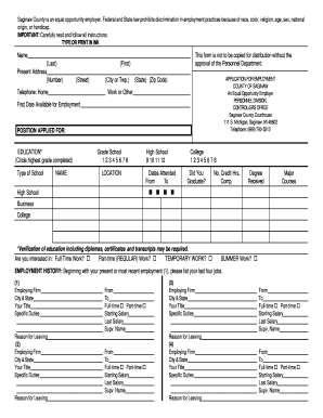 Saginaw County Employment Application