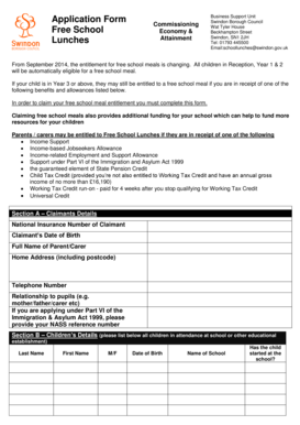 Free School Meals Application Form