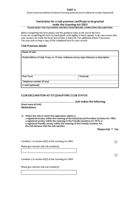 Club Premises Certificate Declaration