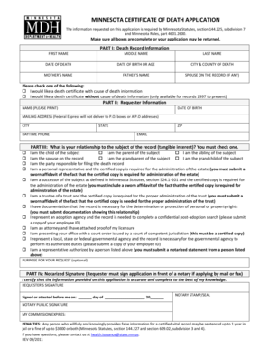 Minnesota Certificate of Death Application