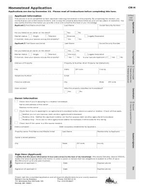 Minnesota Homestead Application CR-H