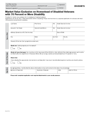 Disabled Veterans Homestead Market Value Exclusion Form