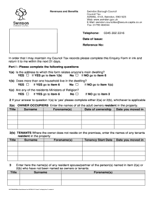 Swindon Council Tax Enquiry Form