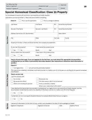 Class 1B Special Homestead Application