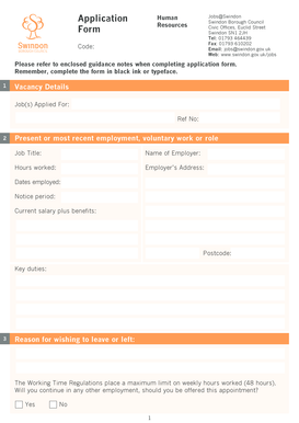 Swindon Borough Council Job Application Form