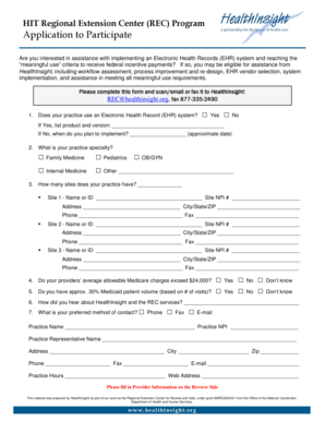 HIT Regional Extension Center Program Application